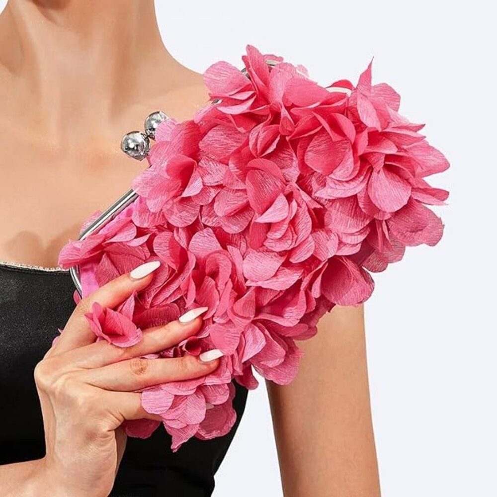 Neiman Marcus Floral Pink Petal Elegant Evening Purse - Picture 2 of 5